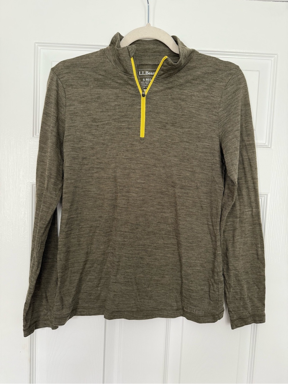 L.L.Bean Olive Quarter-Zip Pullover with Yellow Zip- size S